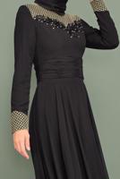 Tesettür giyim SİYAH YALDIZ DETAYLI ABİYE ELBİSE T 5967