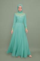 Tesettür giyim YEŞİL YALDIZ DETAYLI ABİYE ELBİSE T 5967