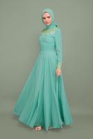 Tesettür giyim YEŞİL YALDIZ DETAYLI ABİYE ELBİSE T 5967