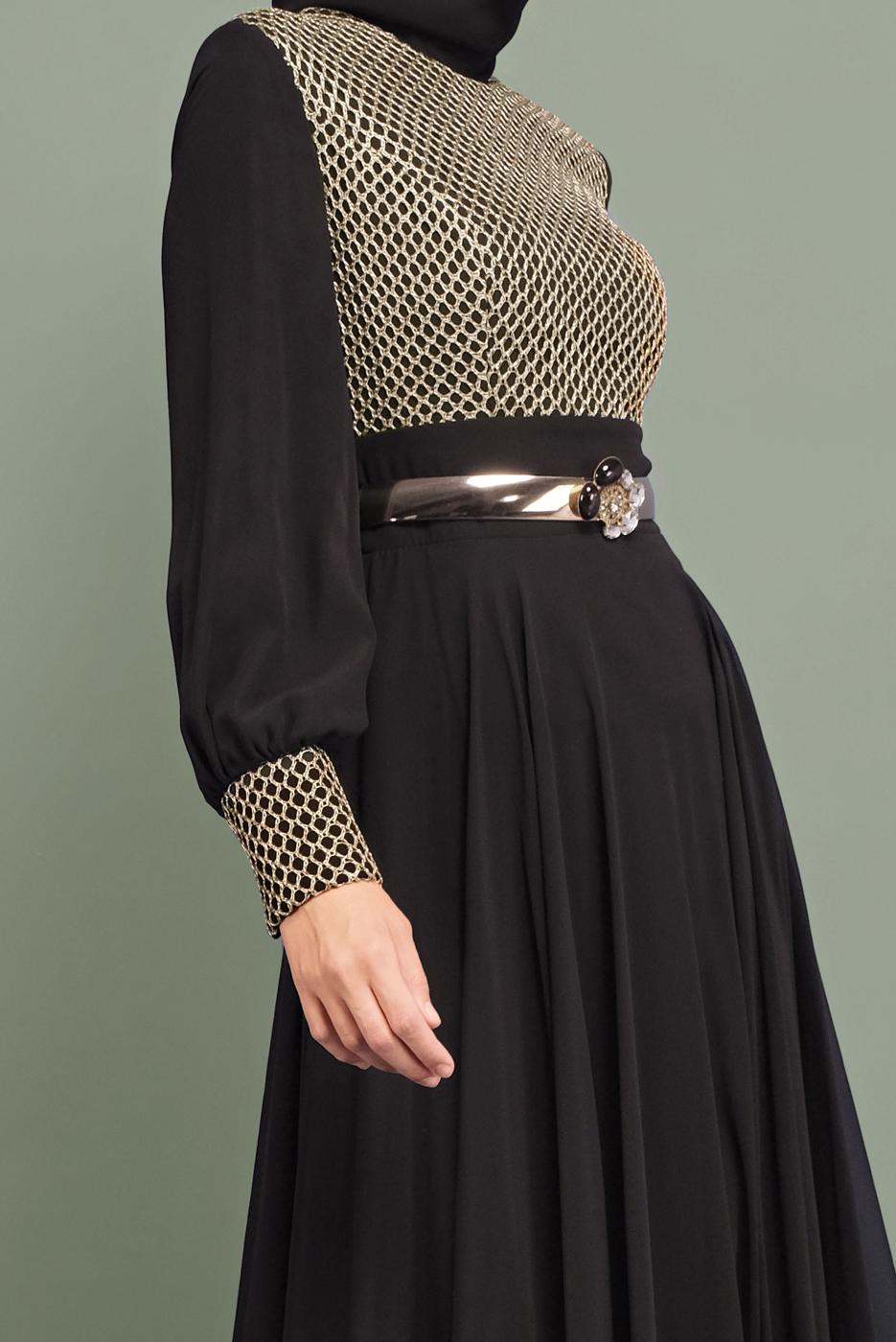 Tesettür giyim SİYAH YALDIZLI ŞİFON ABİYE T 5969 