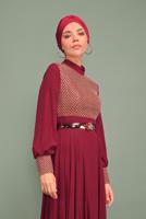 Tesettür giyim BORDO YALDIZLI ŞİFON ABİYE T 5969 