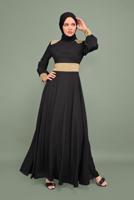 Tesettür giyim SİYAH YALDIZLI HAKİM YAKA ABİYE T 5970 