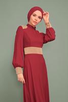 Tesettür giyim BORDO YALDIZLI HAKİM YAKA ABİYE T 5970 