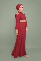 Tesettür giyim BORDO YALDIZLI HAKİM YAKA ABİYE T 5970 