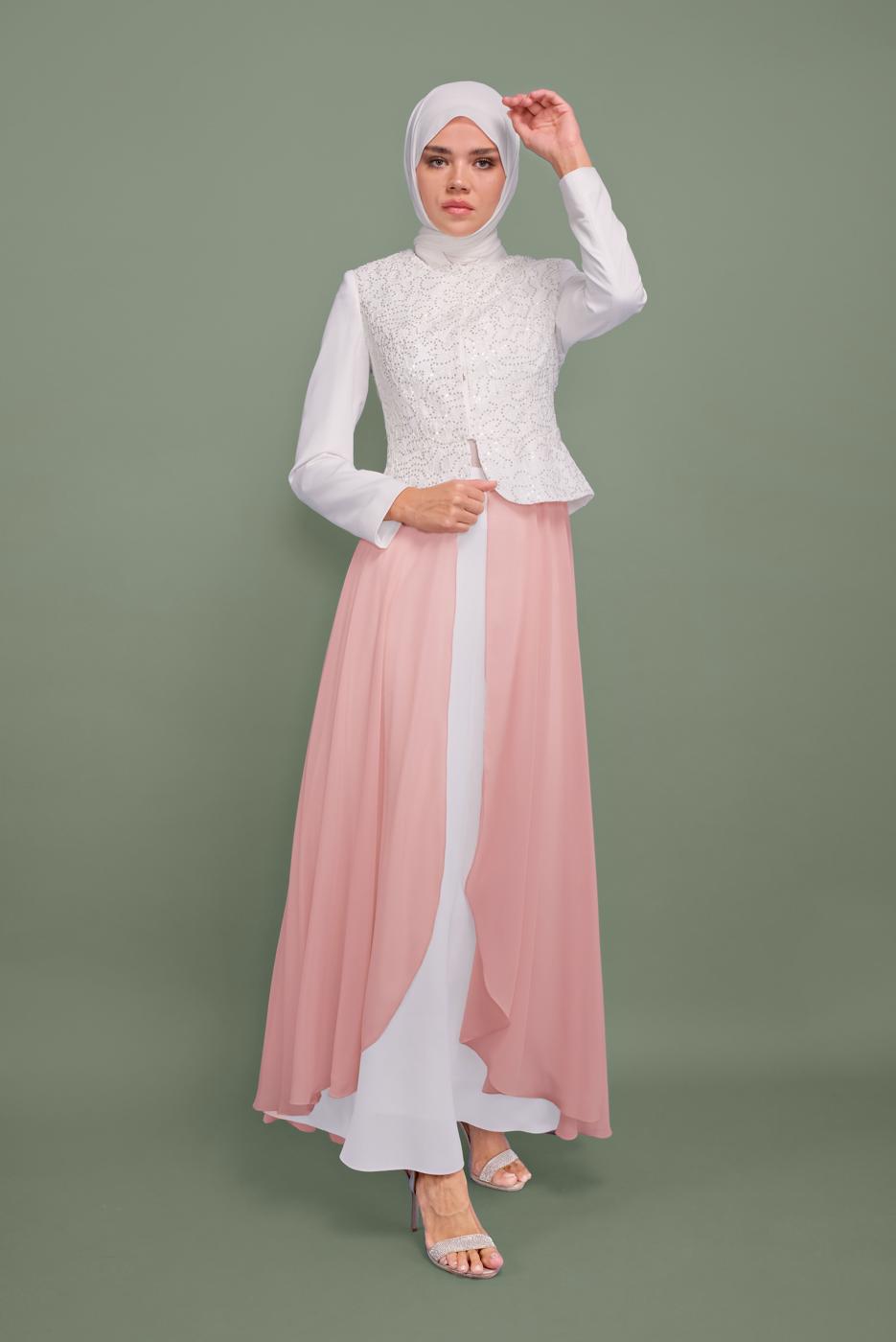 Tesettür giyim KREM T 5971 ALVİNA DANTEL DES.20 2 Lİ ETK.ABİYE 38/46