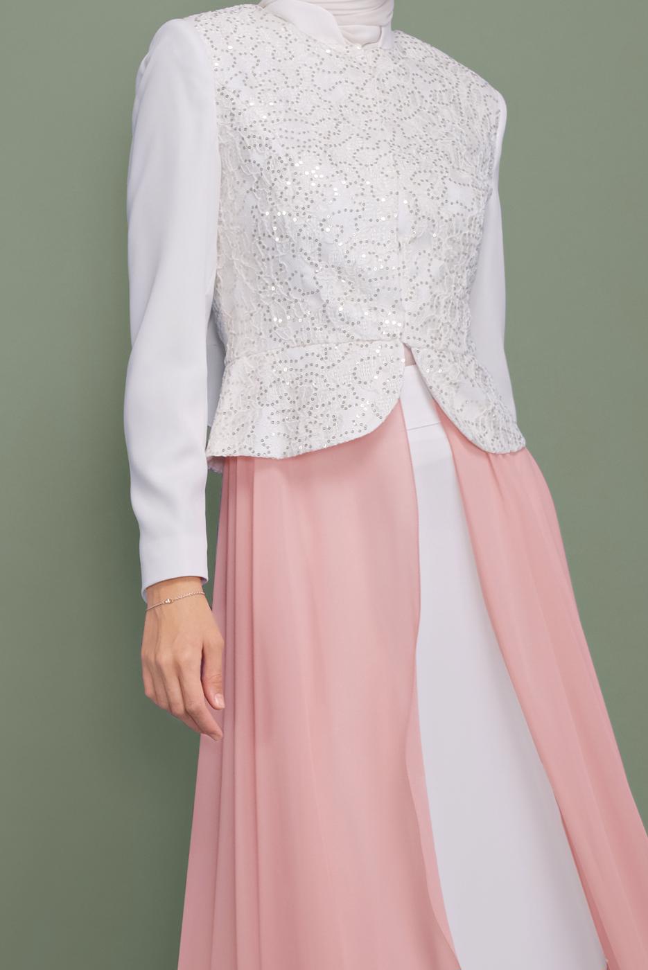 Tesettür giyim KREM T 5971 ALVİNA DANTEL DES.20 2 Lİ ETK.ABİYE 38/46