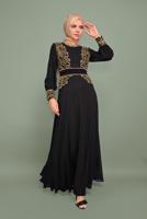 Tesettür giyim SİYAH NAKIŞ İŞLEMELİ ABİYE T 5972 