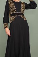 Tesettür giyim SİYAH NAKIŞ İŞLEMELİ ABİYE T 5972 