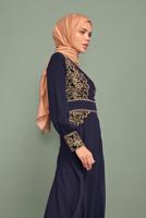 Tesettür giyim LACİVERT NAKIŞ İŞLEMELİ ABİYE T 5972 