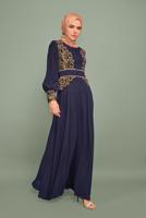 Tesettür giyim LACİVERT NAKIŞ İŞLEMELİ ABİYE T 5972 