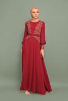 Tesettür giyim BORDO NAKIŞ İŞLEMELİ ABİYE T 5972 