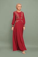 Tesettür giyim BORDO NAKIŞ İŞLEMELİ ABİYE T 5972 