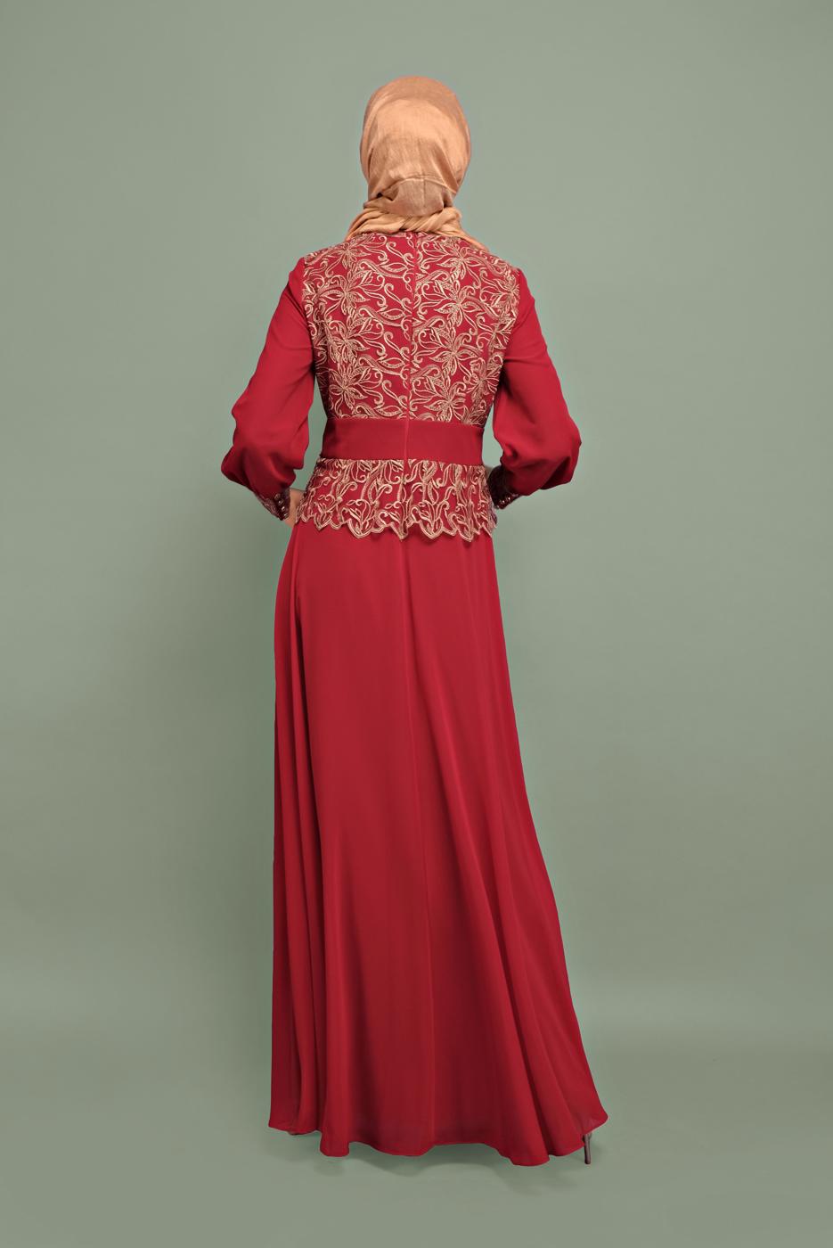 Tesettür giyim BORDO NAKIŞ İŞLEMELİ ABİYE T 5972 