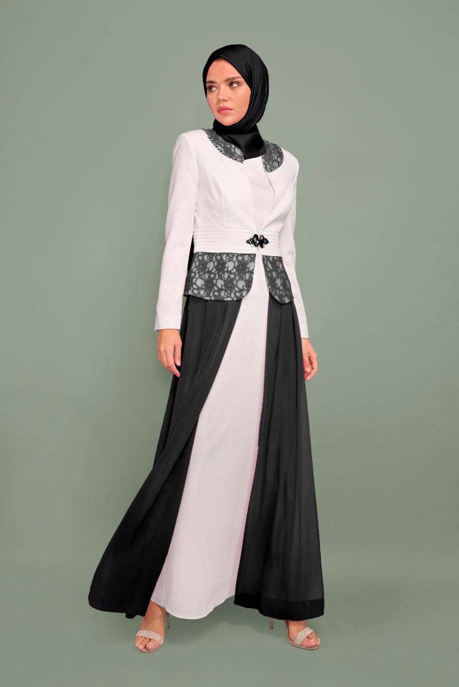 Tesettür giyim SİYAH DANTELLİ TÜLLÜ ABİYE 5980