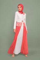 Tesettür giyim MERCAN DANTELLİ TÜLLÜ ABİYE 5980