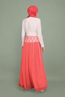 Tesettür giyim MERCAN DANTELLİ TÜLLÜ ABİYE 5980