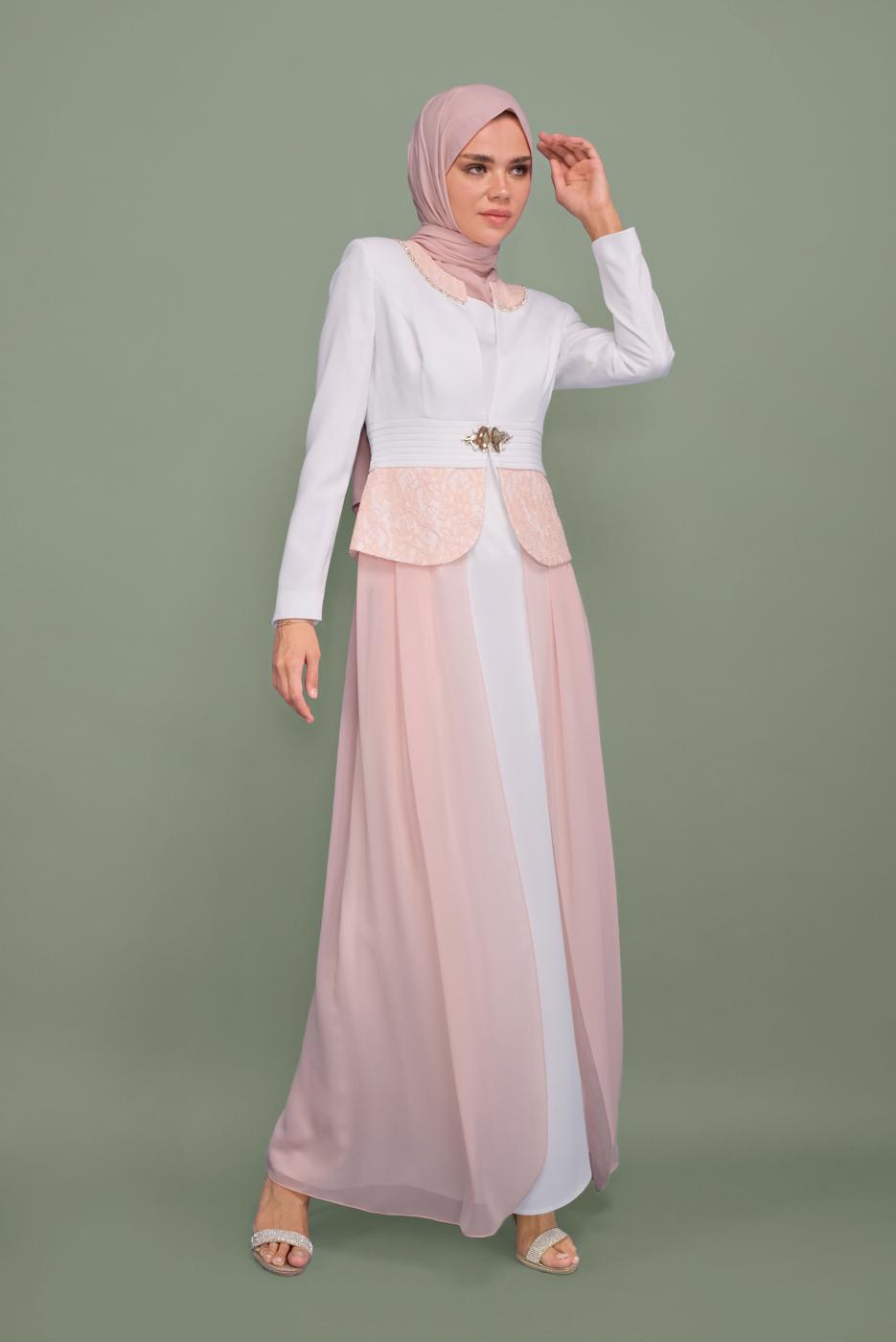 Vêtements hijab POUDRE ROBE DE SOIRÉE DENTELLE TULLE 5980