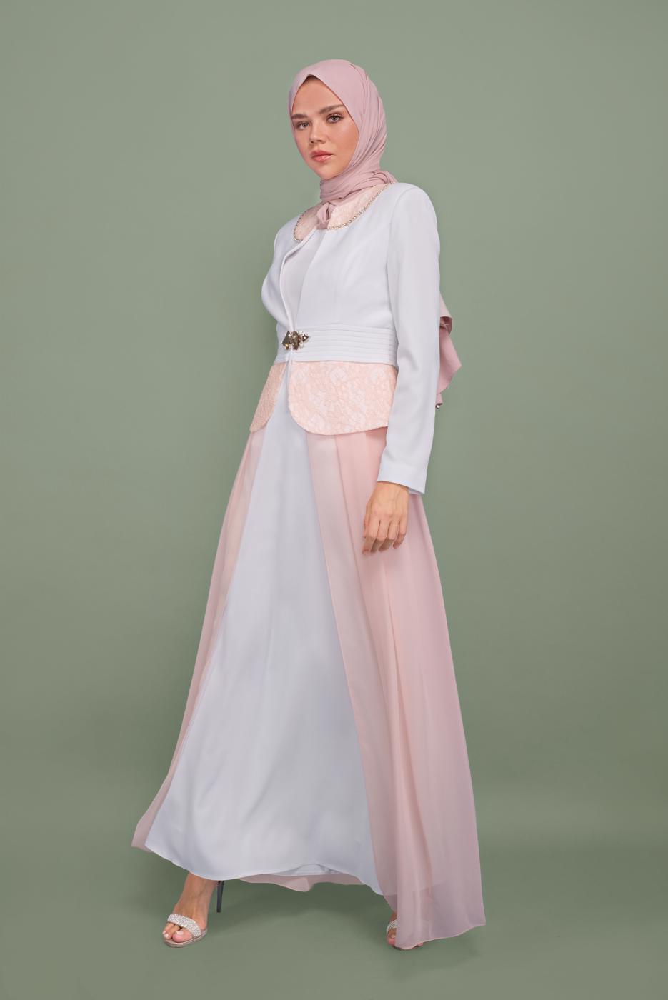 Vêtements hijab POUDRE ROBE DE SOIRÉE DENTELLE TULLE 5980