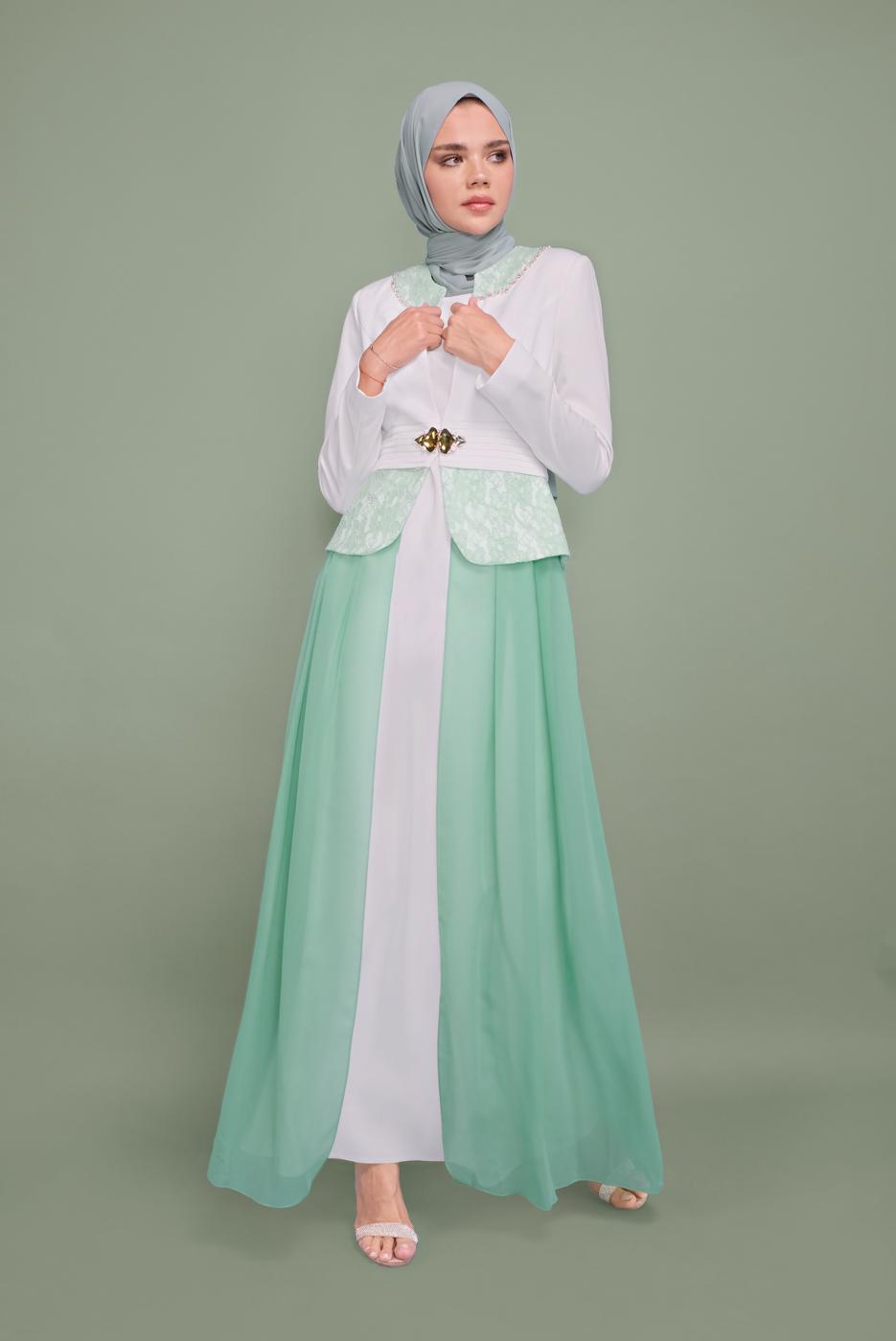 Vêtements hijab VERT ROBE DE SOIRÉE DENTELLE TULLE 5980