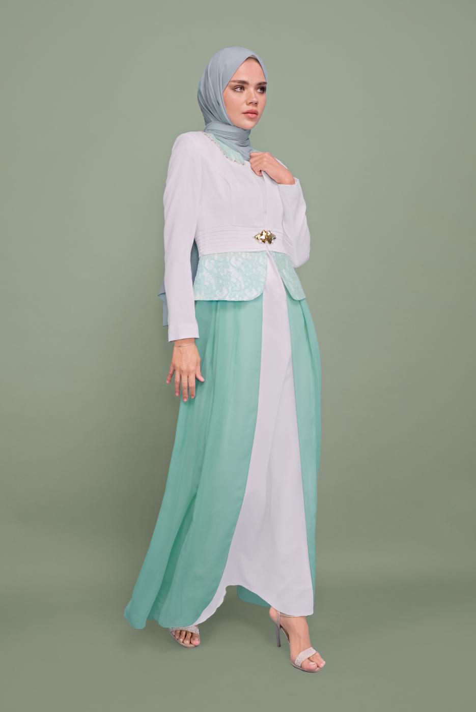 Vêtements hijab VERT ROBE DE SOIRÉE DENTELLE TULLE 5980