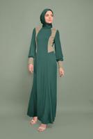 Tesettür giyim YEŞİL YALDIZ DETAYLI ABİYE ELBİSE 5984 