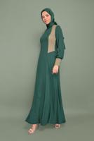 Tesettür giyim YEŞİL YALDIZ DETAYLI ABİYE ELBİSE 5984 