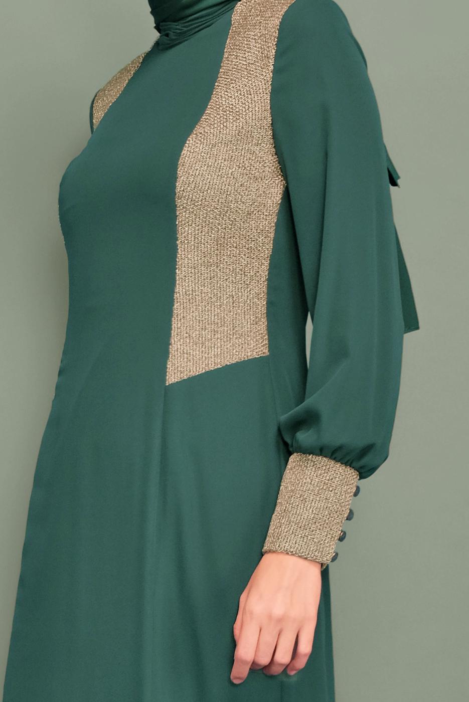 Tesettür giyim YEŞİL YALDIZ DETAYLI ABİYE ELBİSE 5984 