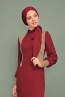 Tesettür giyim BORDO YALDIZ DETAYLI ABİYE ELBİSE 5984 