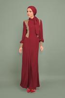 Tesettür giyim BORDO YALDIZ DETAYLI ABİYE ELBİSE 5984 