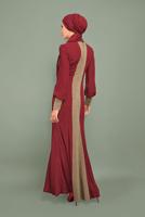 Tesettür giyim BORDO YALDIZ DETAYLI ABİYE ELBİSE 5984 