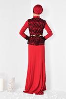 Tesettür giyim KIRMIZI ALVİNA DANTEL DETAYLI ABİYE ELBİSE 5987	