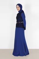 Tesettür giyim LACİVERT ALVİNA DANTEL DETAYLI ABİYE ELBİSE 5987	