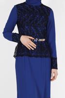 Tesettür giyim LACİVERT ALVİNA DANTEL DETAYLI ABİYE ELBİSE 5987	