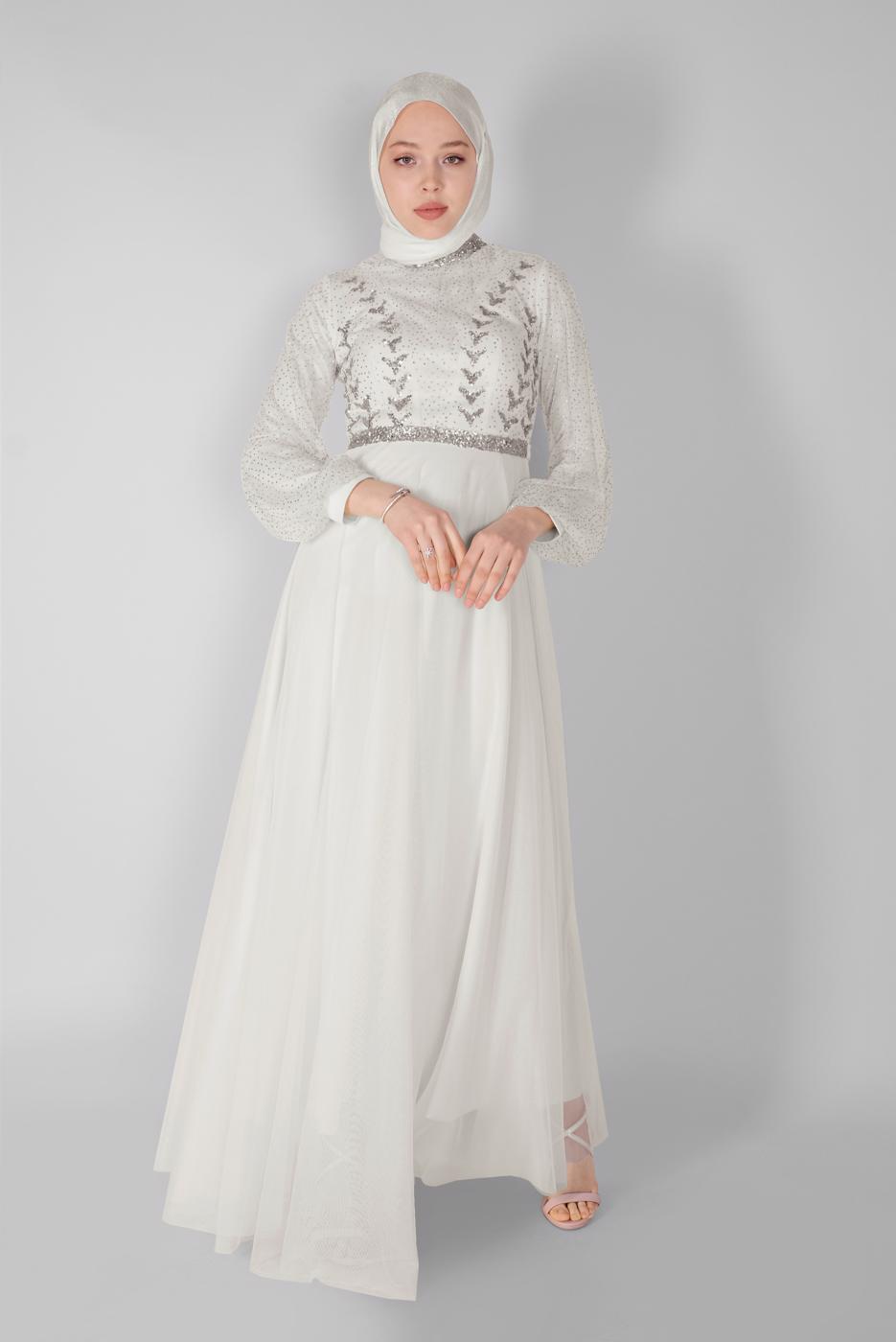 Vêtements hijab CRÈME ROBE DE SOIRÉE EN TULLE  72110 