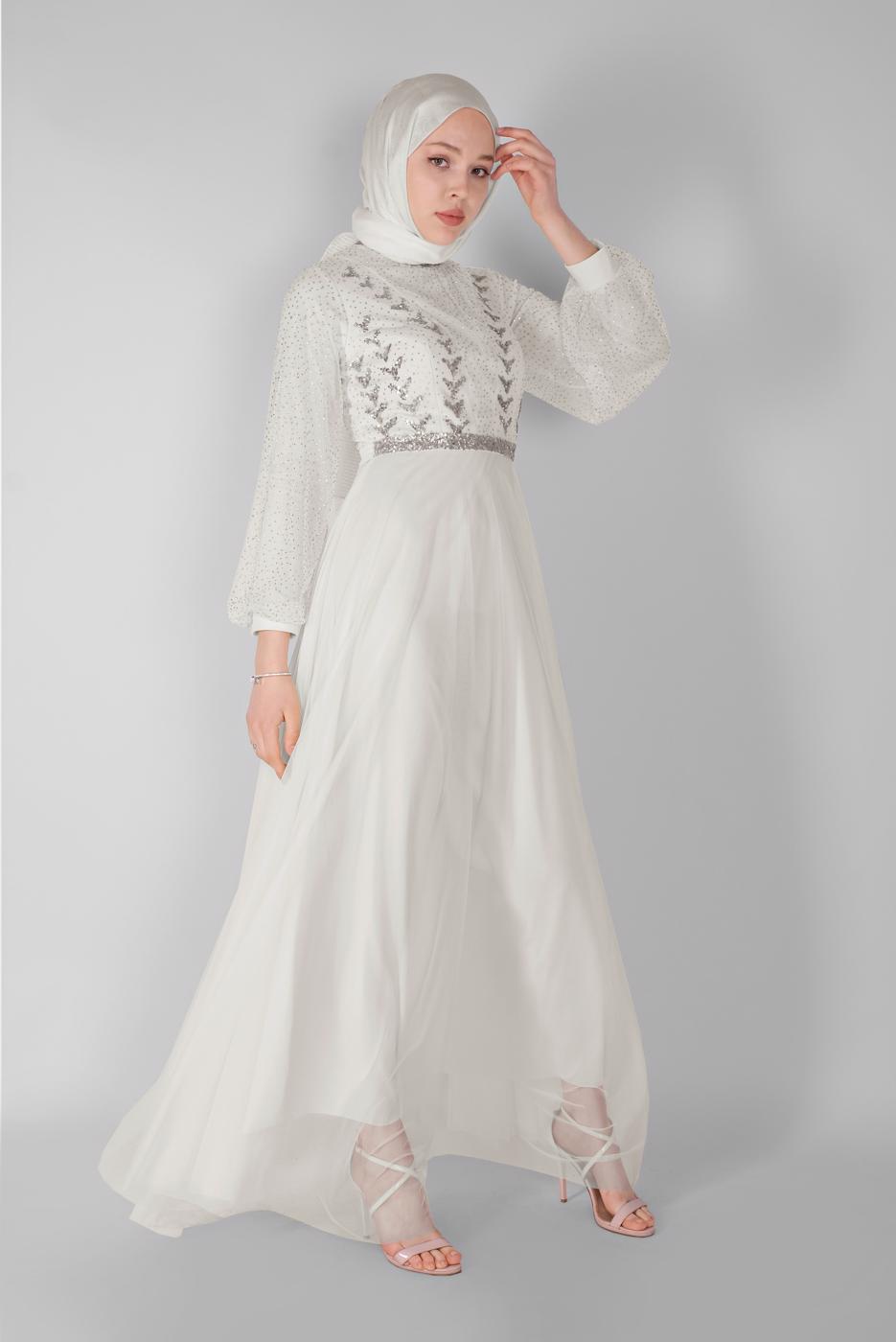 Vêtements hijab CRÈME ROBE DE SOIRÉE EN TULLE  72110 