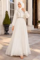 Hijab-Kleidung CREME TÜLL ABENDKLEID T 72110