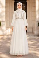 Hijab-Kleidung CREME TÜLL ABENDKLEID T 72110