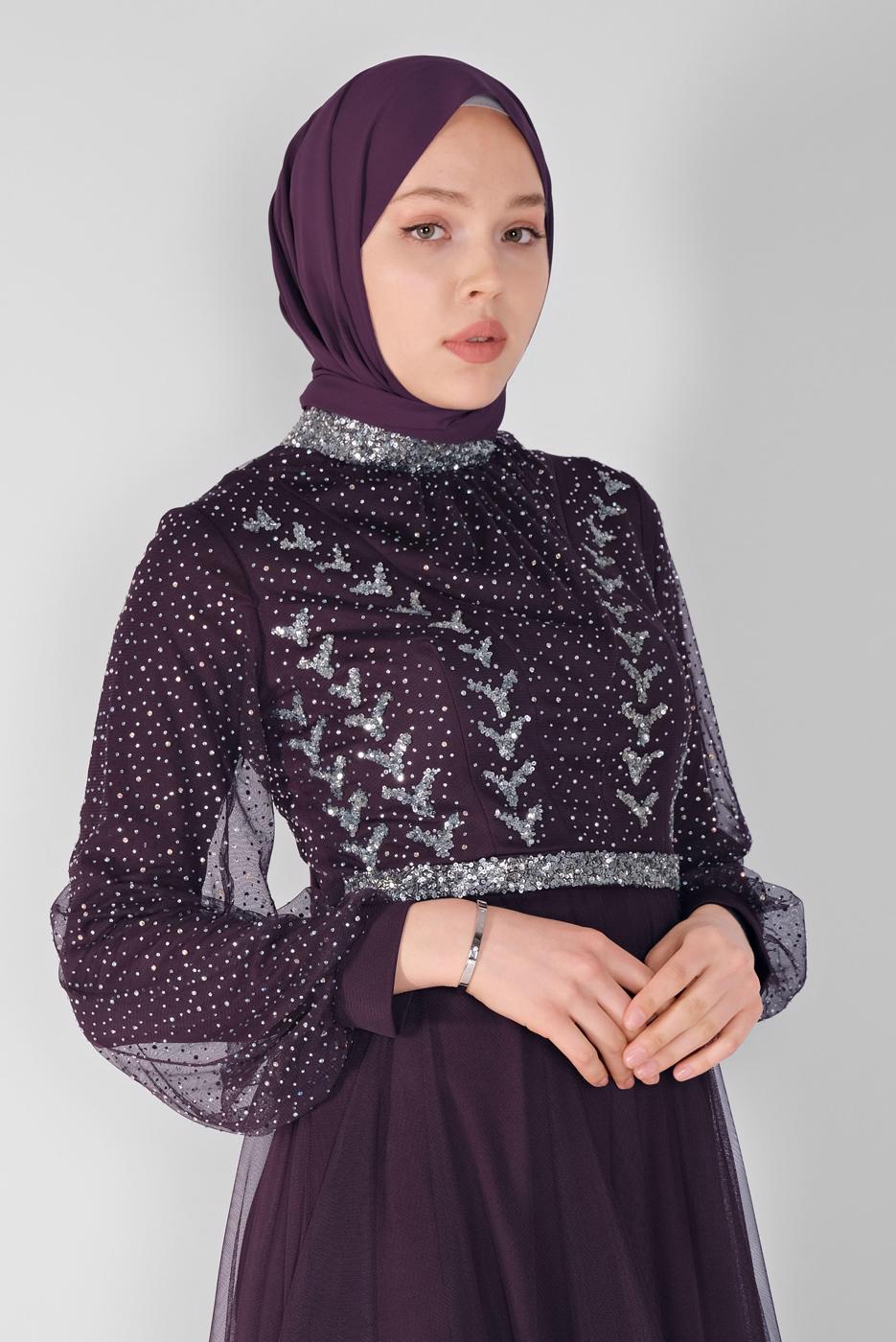 Vêtements hijab POURPRE ROBE DE SOIRÉE EN TULLE  72110 