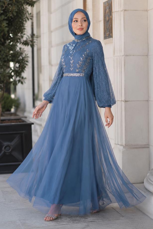 Hijab-Kleidung  TÜLL ABENDKLEID T 72110 - TRENDTESETTÜR