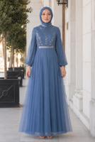 Hijab-Kleidung MARINEBLAU TÜLL ABENDKLEID T 72110