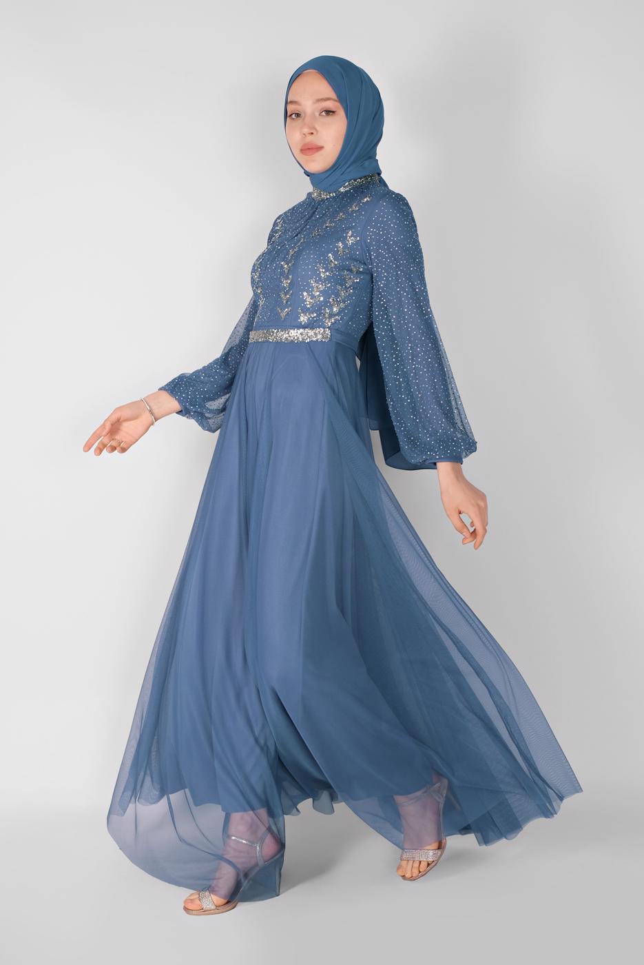 Hijab clothing NAVY BLUE TULLE EVENING DRESS 72110