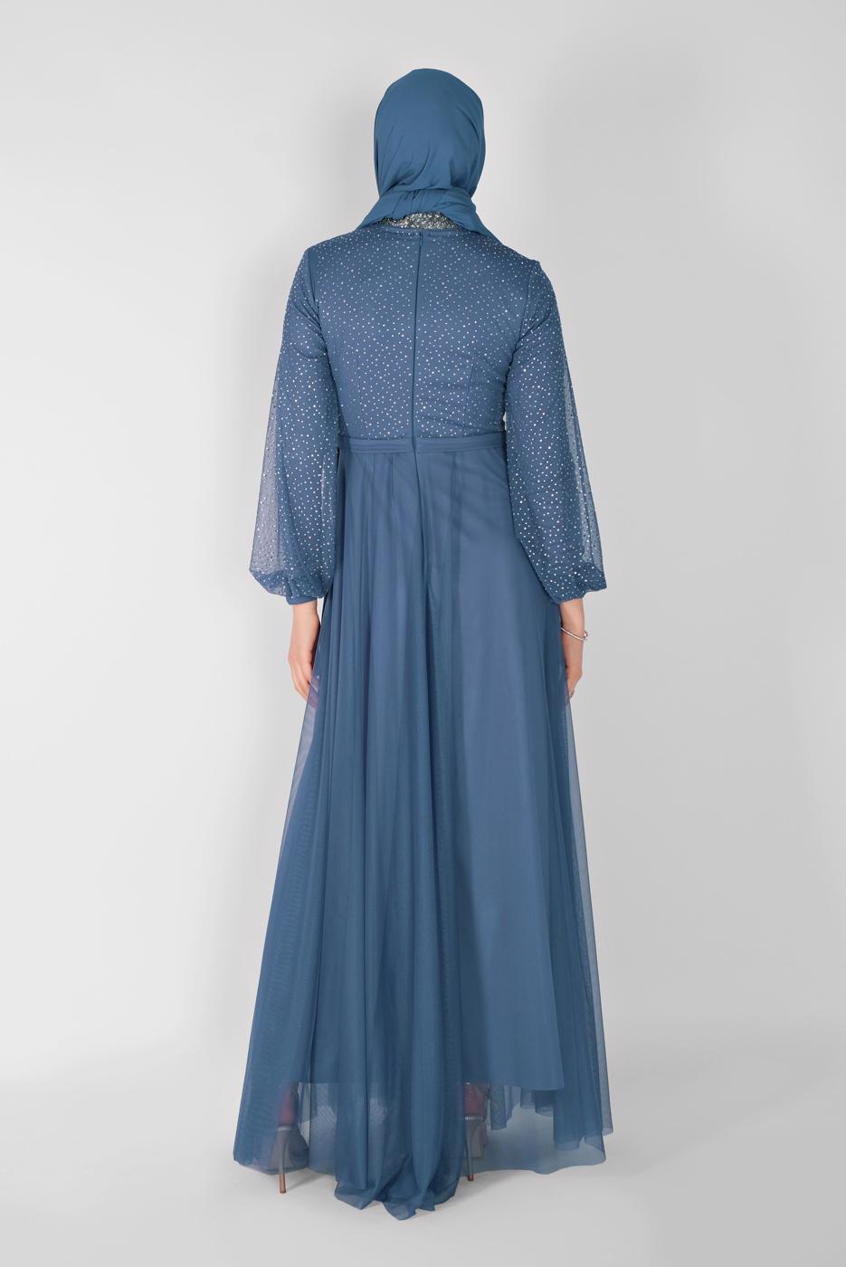 Hijab clothing NAVY BLUE TULLE EVENING DRESS 72110