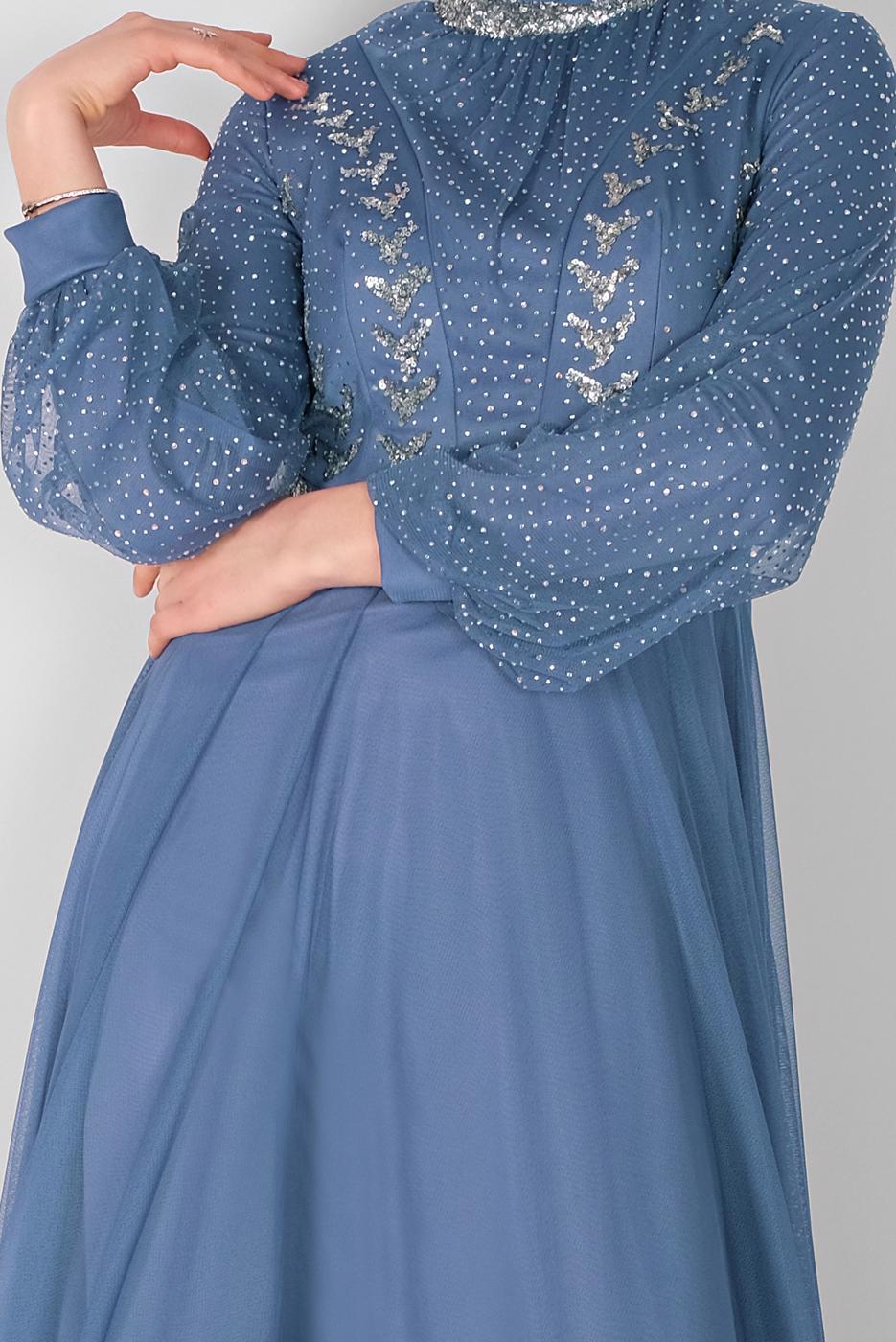 Vêtements hijab BLEU MARINE ROBE DE SOIRÉE EN TULLE  72110 