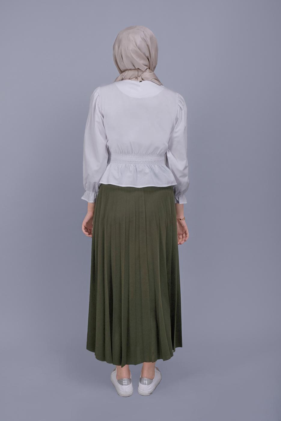 Tesettür giyim BEYAZ LASTİK DETAYLI BLUZ 052 