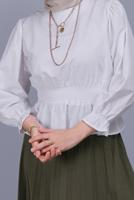 Tesettür giyim BEYAZ LASTİK DETAYLI BLUZ 052 