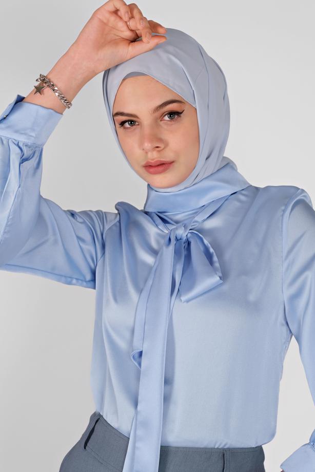 Tesettür giyim  FULAR YAKA SATEN BLUZ 1242 - TRENDTESETTÜR