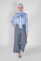 Hijab clothing BLUE SCARF DETAIL SATIN BLOUSE 1242 