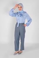 Hijab clothing BLUE SCARF DETAIL SATIN BLOUSE 1242 