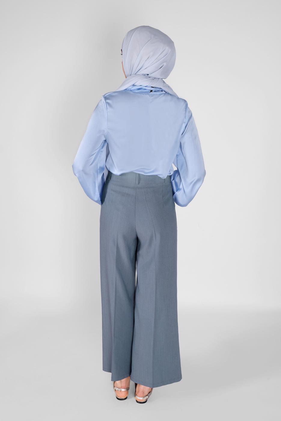 Hijab clothing BLUE SCARF DETAIL SATIN BLOUSE 1242 