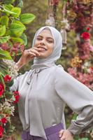 Hijab clothing BEIGE SCARF DETAIL SATIN BLOUSE 1242 